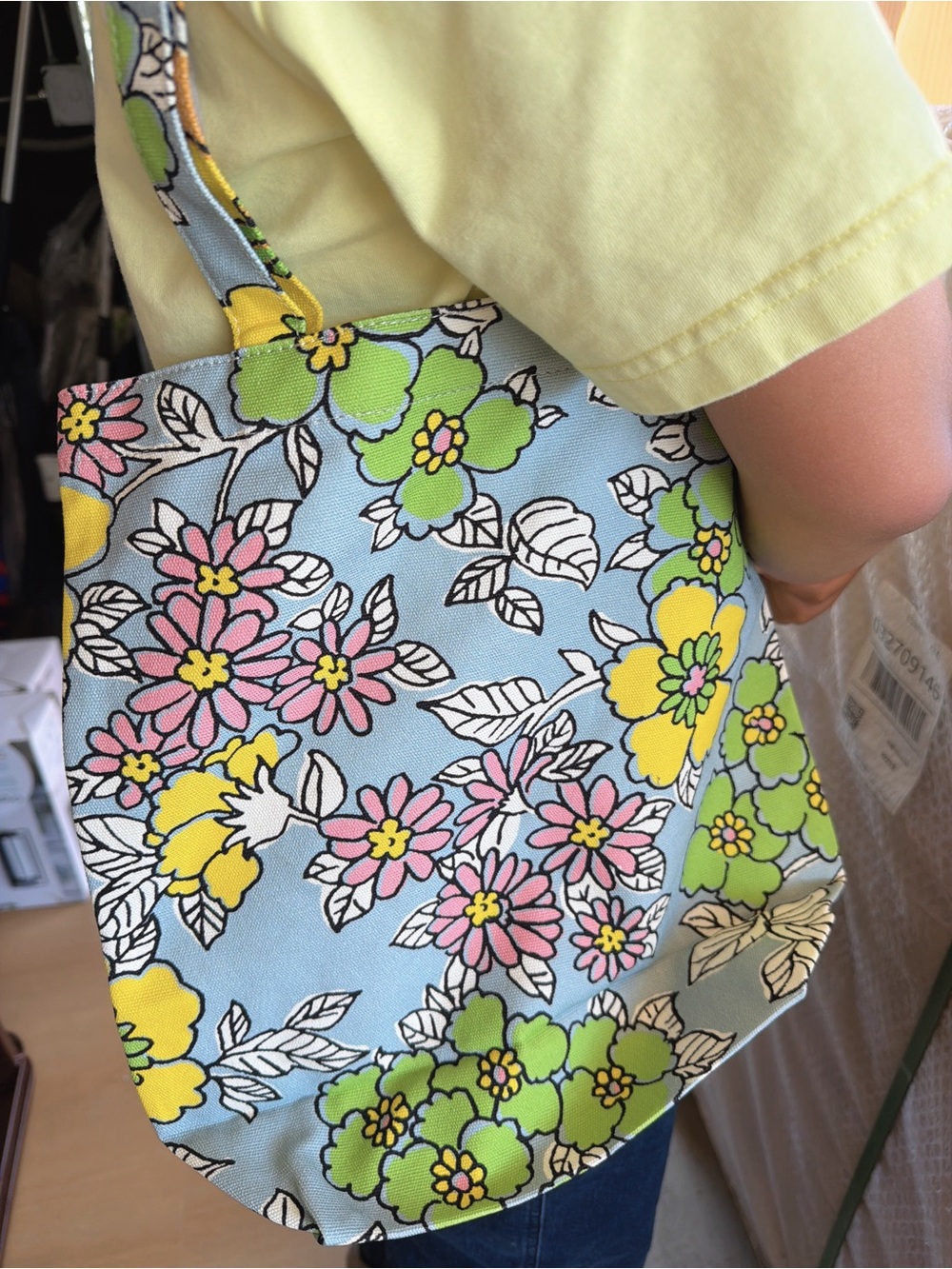 Tory Burch Floral Canvas Tote in Light Blue, Yellow, Pink & Green - Picture 4 of 6